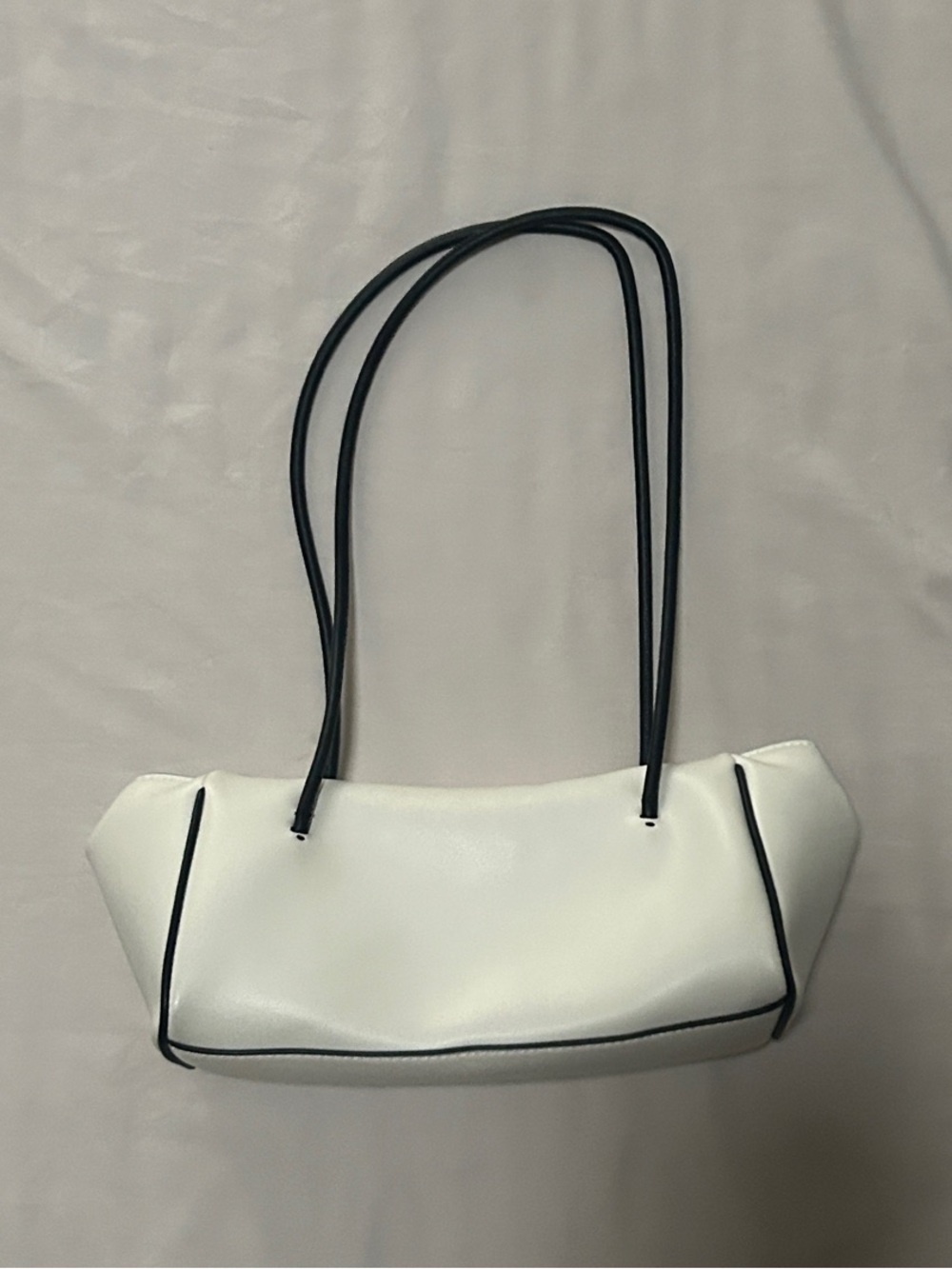 Zara White Shoulder Bag with Black Trim and Long Straps
